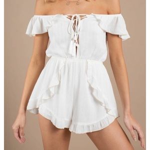 White and gold off the shoulder romper